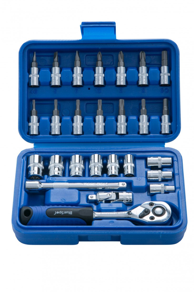 Blue Spot Tools 01525 Drive Socket Set, Silver, 1/4-Inch Set of 26
